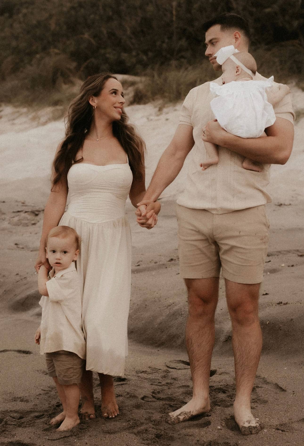 The Molina family on the beach at golden hour